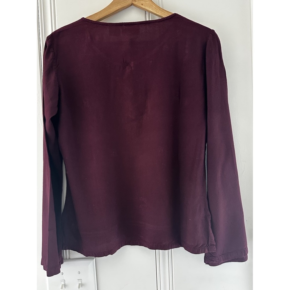 Vintage Flaky People Embroidered Boho Peasant Top Burgundy Folk Festival Medium - Picture 2 of 9